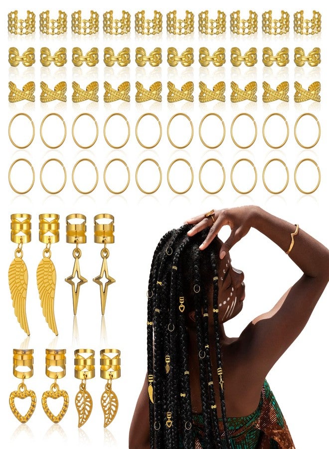 Tyqour 58 Pcs Gold Hair Cuffs for Braids Accessories, Loc Jewelry for Dreadlocks, Adjustable Hair Jewelry for Braids Decorations for Men Women - Image 1